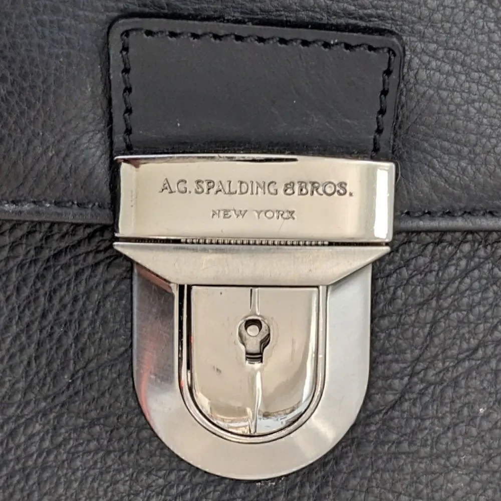A.G. Spalding & Bros. New York Black Leather Messenger Briefcase Work & Office